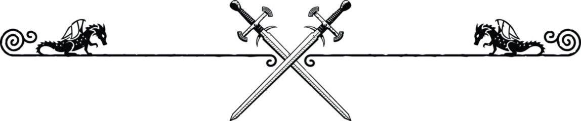 Elegant Header Footer - Crossed Swords and Dragons