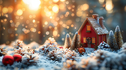 Christmas_house_in_winter_snowy_forest - obrazy, fototapety, plakaty