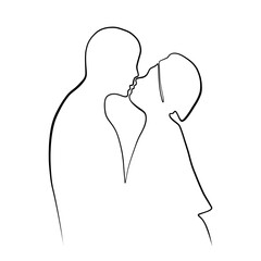 Continuous drawing of lines. Line art of kissing lovers. Continuous line drawing. Vector minimalistic design
