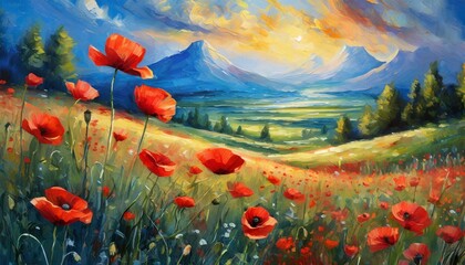 Obraz premium field of poppies and sky