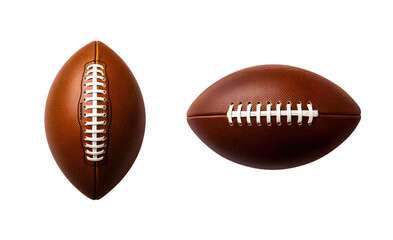 Close up set of American football ball for College, High School, and Junior levels, Isolated on Transparent Background, PNG