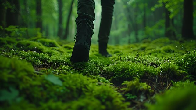 A carpet of lush green moss covering the forest floor, softening hikers' footsteps