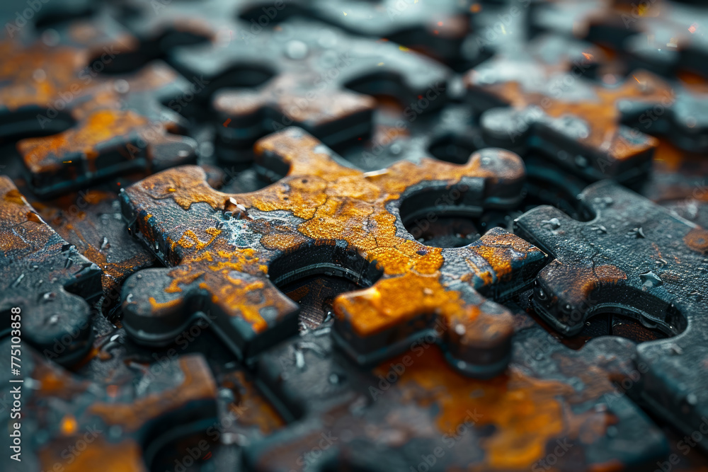Poster an intricate puzzle with countless pieces, requiring careful analysis and attention to detail. conce