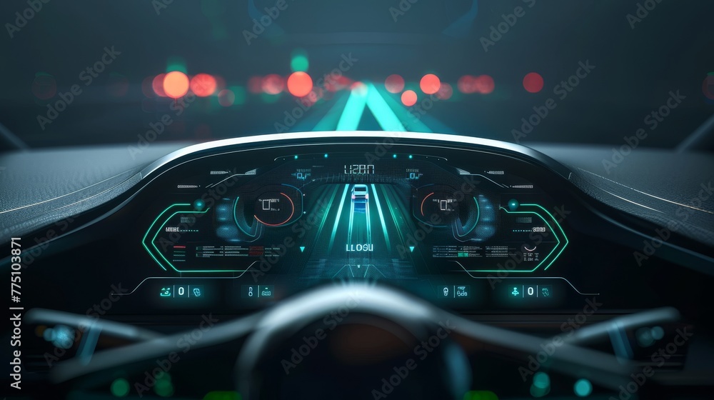 Aufkleber an electronic digital scoreboard for a passenger car with network settings on the car hud. hud inter