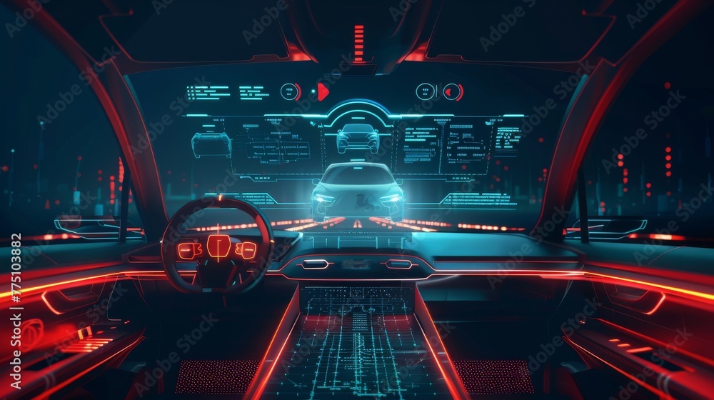 Poster Stylish HUD interface for futuristic car service, scanning, and data analysis. Modern graphics.