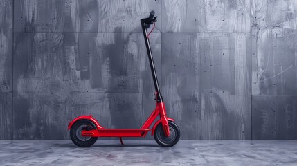 Red electric scooter on gray background