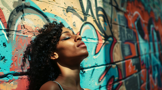 A profile shot of a woman singing against a graffiti-covered wall, her voice blending with the urban soundscape