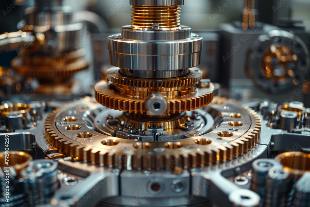 Poster a sophisticated piece of machinery with intricate gears and mechanisms, designed for precision and e