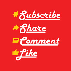 Like, Comment, Share and Subscribe. Button Icon Set for Channel Subscription retro vintage classic design style