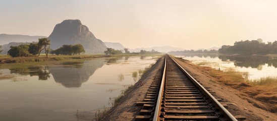 Local railway track across the river or Pa Sak Dam in Lopburi