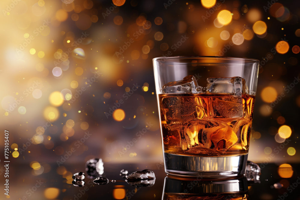 Aufkleber glass of whiskey with ice in a bar. created with generative ai technology.