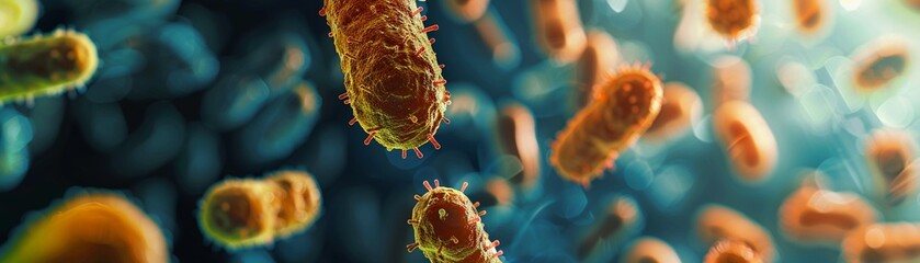 Bacteria colonies flourish, symbolizing the progress and promise of biotechnology development - obrazy, fototapety, plakaty