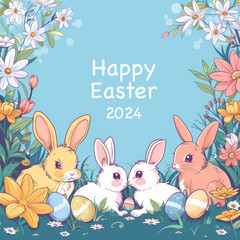 Fototapeta premium Abstract easter dyed eggs. Easter eggs and bunnies Seamless pattern. Easter postcard. Easter eggs with abstract patterns