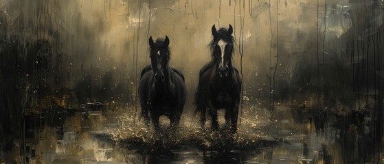 Obraz premium Artwork for modern living, abstract, metal elements, texture background, horses, animals, etc.