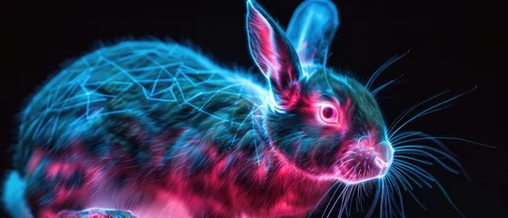 Foto op Aluminium A rabbit with bioluminescent fur created through genetic engineering to study gene expression © AI Farm