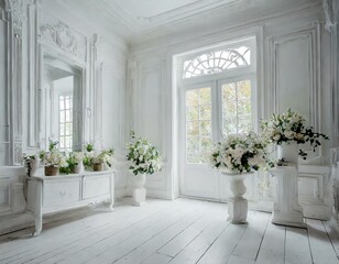 A room with a white theme, entrance