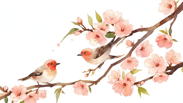 Japanese Sakura with birds.