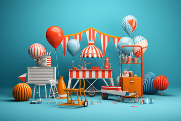 blue background with balloons