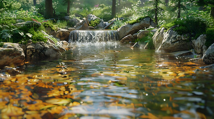 Naklejka na ściany i meble A crystal-clear stream bubbling up from an underground spring along the trail