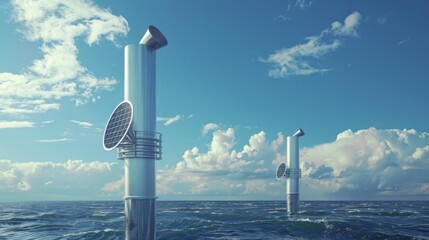 The siren horn of the marine tsunami disaster warning tower copy space AI generated image - obrazy, fototapety, plakaty