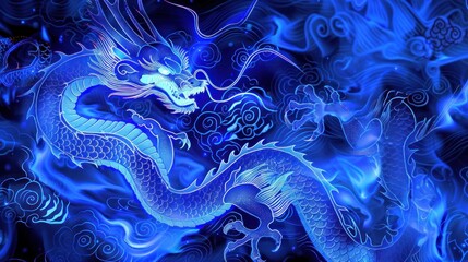 Blue dragon neon background realistic wallpaper ai generated image