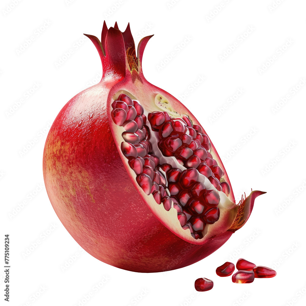 Poster pomegranate on transparent background with slices