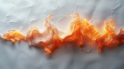 a white sheet of paper laying with a flame coming out of it, against white back ground