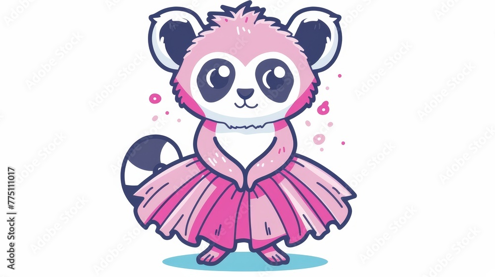 Poster two pandas in pink tutus, each adorned with a heart