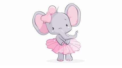   An elephant adorned in a pink tutu, complete with a bow atop its head and a full skirt at its back