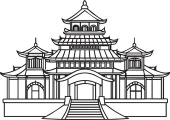 Fototapeta premium Japanese architecture. Hand drawn vector illustration