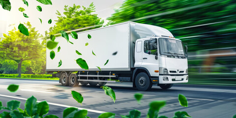 green sustainable eco friendly delivery truck van cargo lorry, carbon neutral shipping, sustainable co2 neutral zero emission logistics, ecological transportation vehicle
