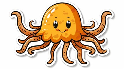   A white background features an orange octopus sticker, complete with eyes and a smiling face