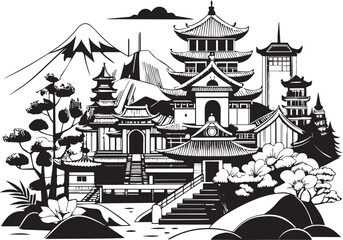 Fototapeta premium Japanese architecture. Hand drawn vector illustration