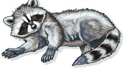   A raccoon reclines on the ground, one paw resting on its chest, eyes gazing open