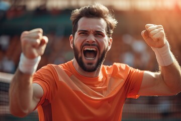 Tennis player celebrating a victory - obrazy, fototapety, plakaty