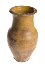 Antique clay jug, pot on a white background