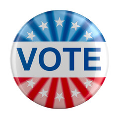 Vote Pin Badge on white background. Isolated 3d illustration