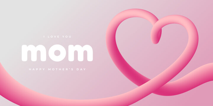 Happy Mother's Day background with heart frame and lettering. Mother's Day holiday greeting banner. Vector Illustration.	
