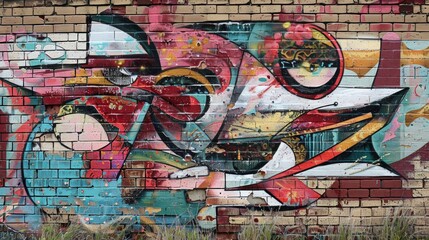 Obraz premium abstracted outdoor mural art on brick