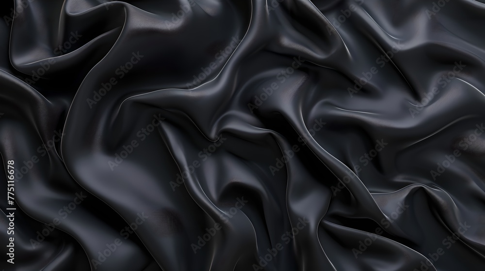 Poster elegant black satin fabric undulating in soft waves. luxurious textile close-up for design backgroun