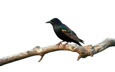 Obraz premium Woodland Starling Perched on a Branch isolated on transparent Background