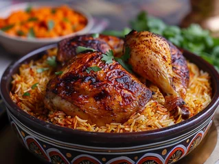 Foto op Plexiglas Delicious Saudi cuisine chicken kabsa with homemade arabian rice.  © Aisyaqilumar