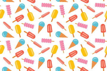 seamless summer pattern with various of ice cream; t's perfect for use in summer-themed designs such as party invitations, beach towels, or children's apparel - vector illustration