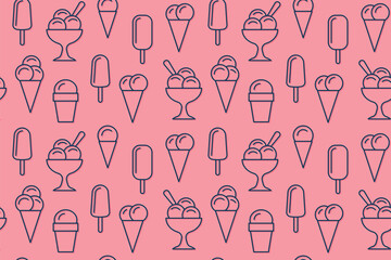 seamless summer pattern with various of ice cream - vector illustration