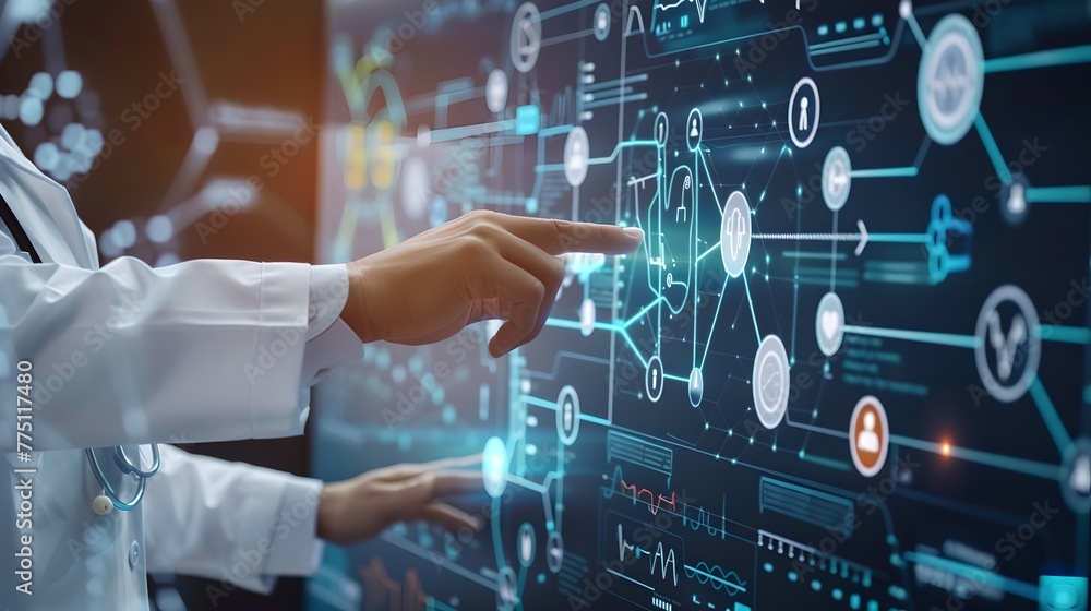 Aufkleber professional hand interacts with futuristic interface. modern data analysis concept. visualization o