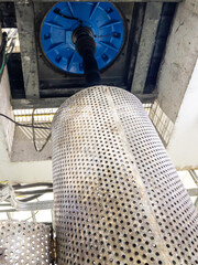 Closeup of the vertical axis of the large pumps