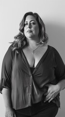 beautiful female model plus size on a simple isolated background