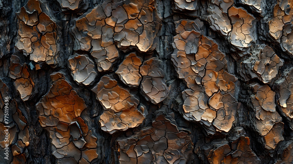 Poster up-close view of a textured tree bark pattern. ideal for natural background or rustic designs. captu