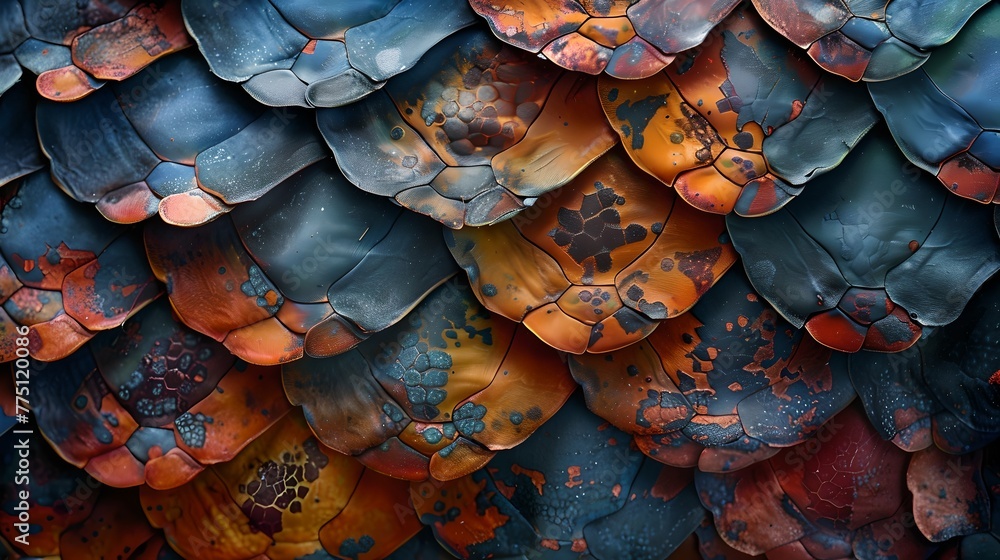 Poster abstract colorful fish scales pattern in close-up. a vibrant, textured background for design use. id