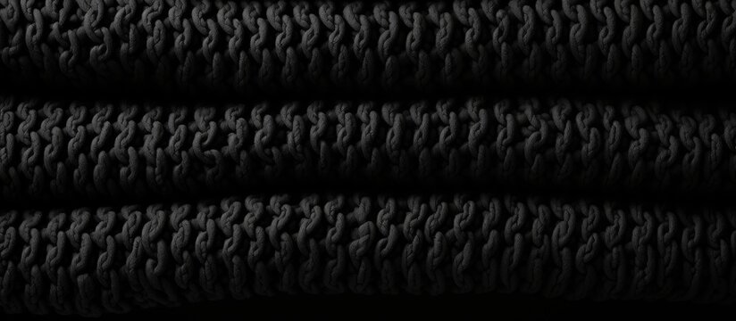 A high detailed view showcasing a cluster of dark rope neatly arranged against a solid black backdrop